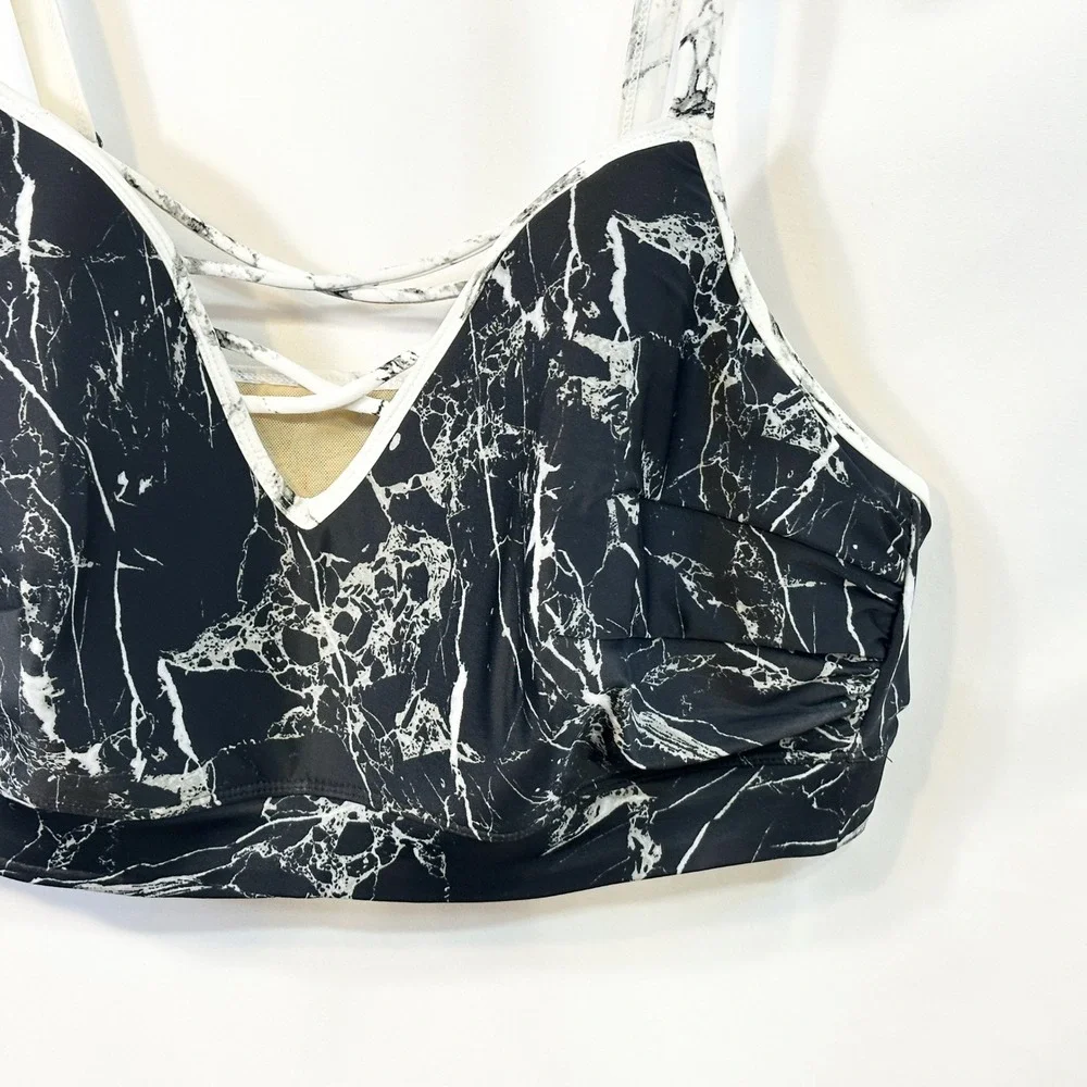 Cacique Swim Plus Size 22 Bikini Top Black White Marble Vacation Cruise 200